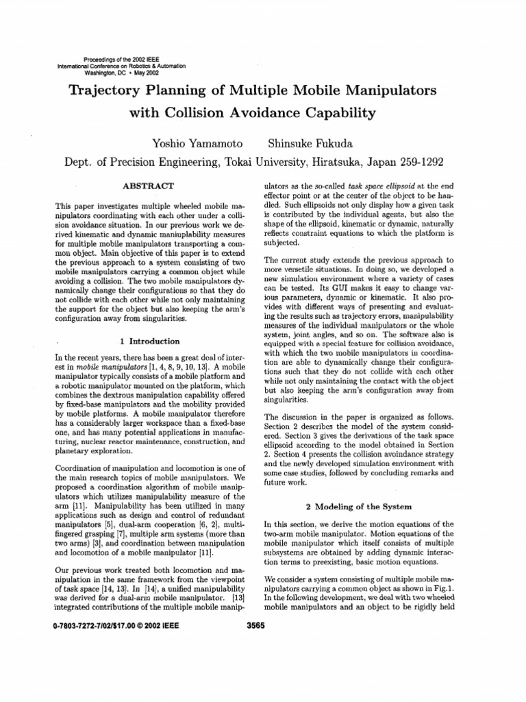 Collision-Aware Trajectory Planning for Mobile Manipulators | PDF ...