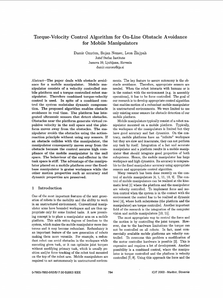 [51] Torque-Velocity Control Algorithm for on-line Obstacle Avoidance ...