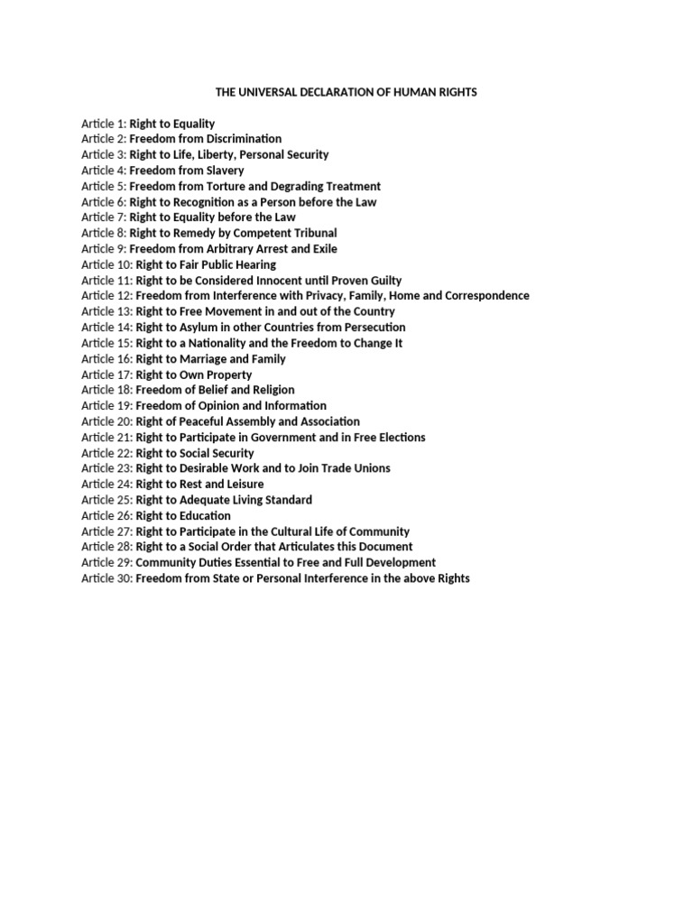 Universal Declaration of Human Rights Summary | PDF