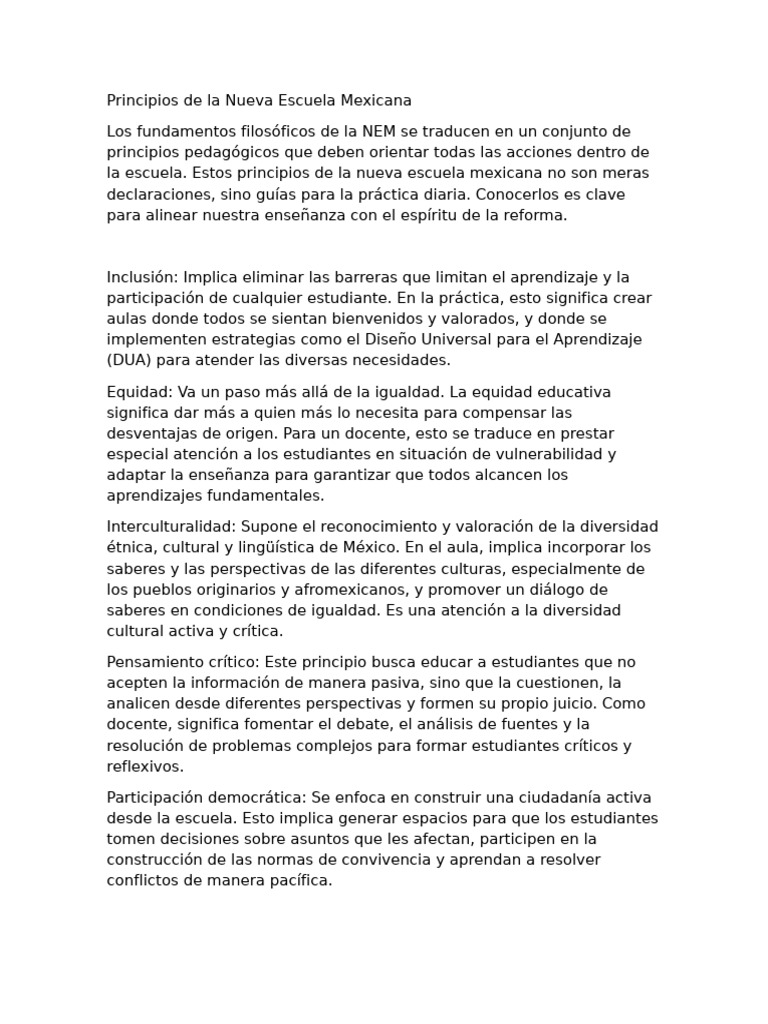 Principios de la Nueva Escuela Mexicana | PDF | Plan de estudios ...