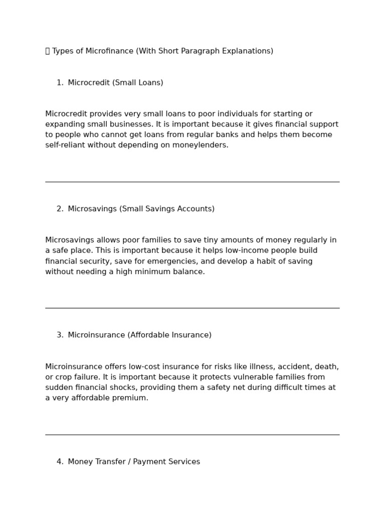 Types of Microfinance Explained | PDF
