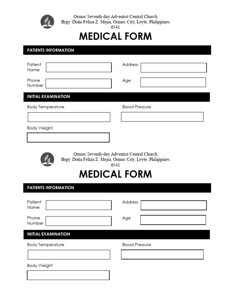 Medical Form for Ormoc SDA Church | PDF