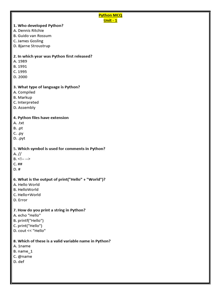 5- Python Mcq Part1 | PDF | Object Oriented Programming | Software ...
