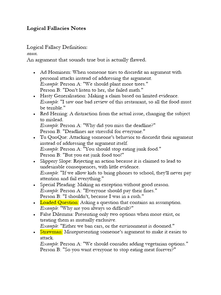Logical Fallacies Notes a | PDF | Fallacy | Argument