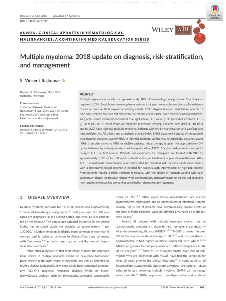 Multiple Myeloma: 2018 Update | PDF | Multiple Myeloma | Clinical Medicine