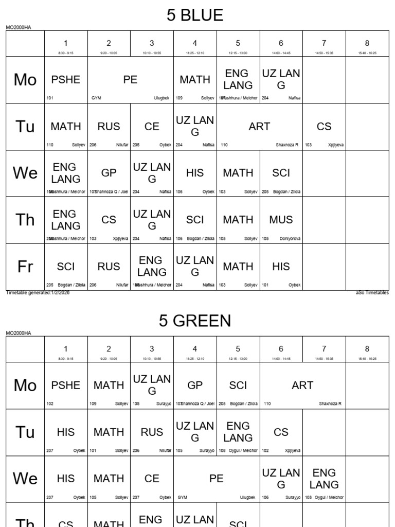 2026 School Timetable Overview | PDF
