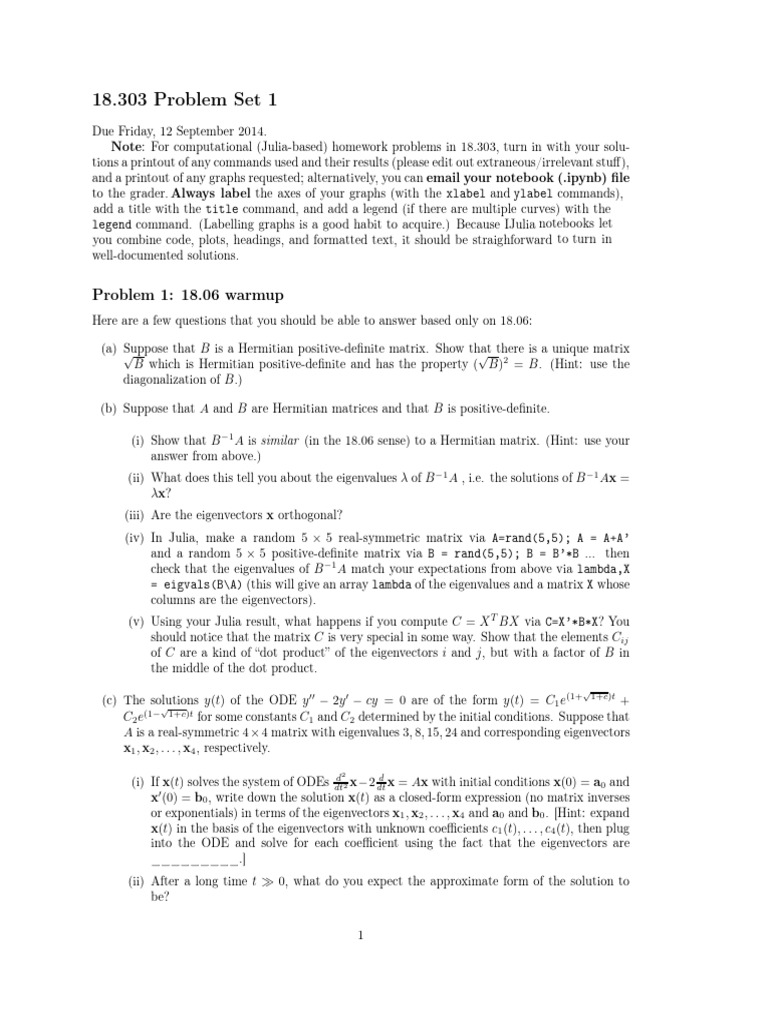 18.303 Problem Set 1 Overview | PDF | Eigenvalues And Eigenvectors ...