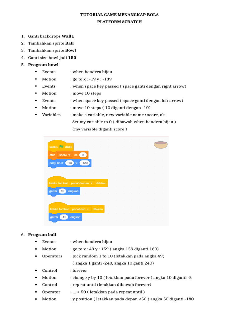 Tutorial Scratch: Game Tangkap Bola | PDF
