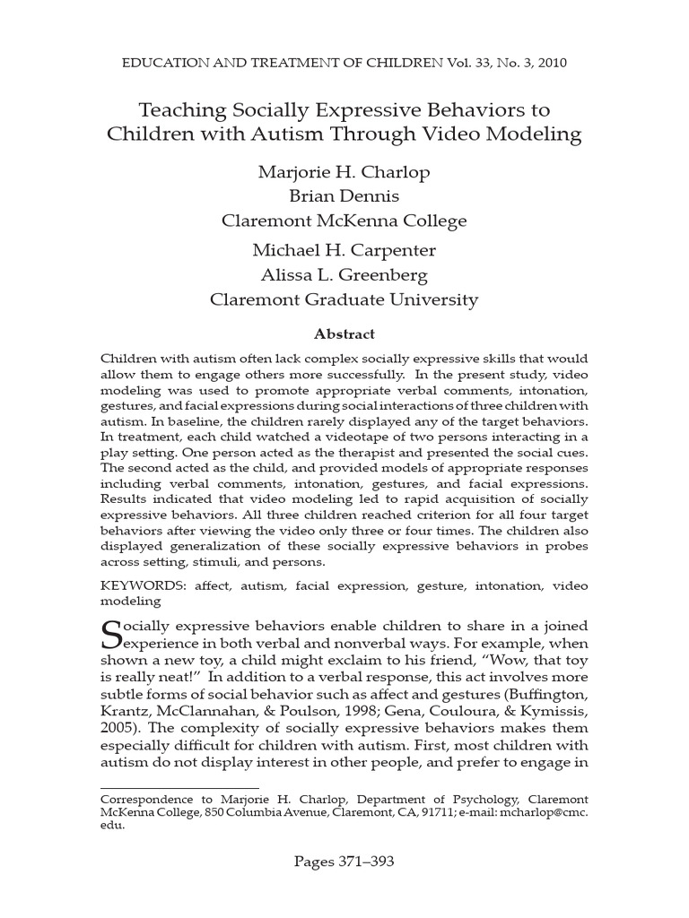 Video Modeling for Autism Social Skills | PDF | Autism | Gesture