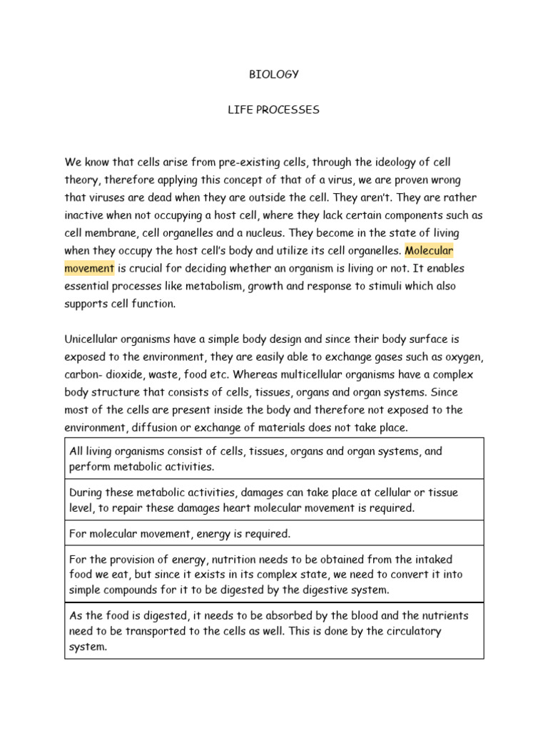 Life Processes Notes | PDF | Stomach | Human Digestive System