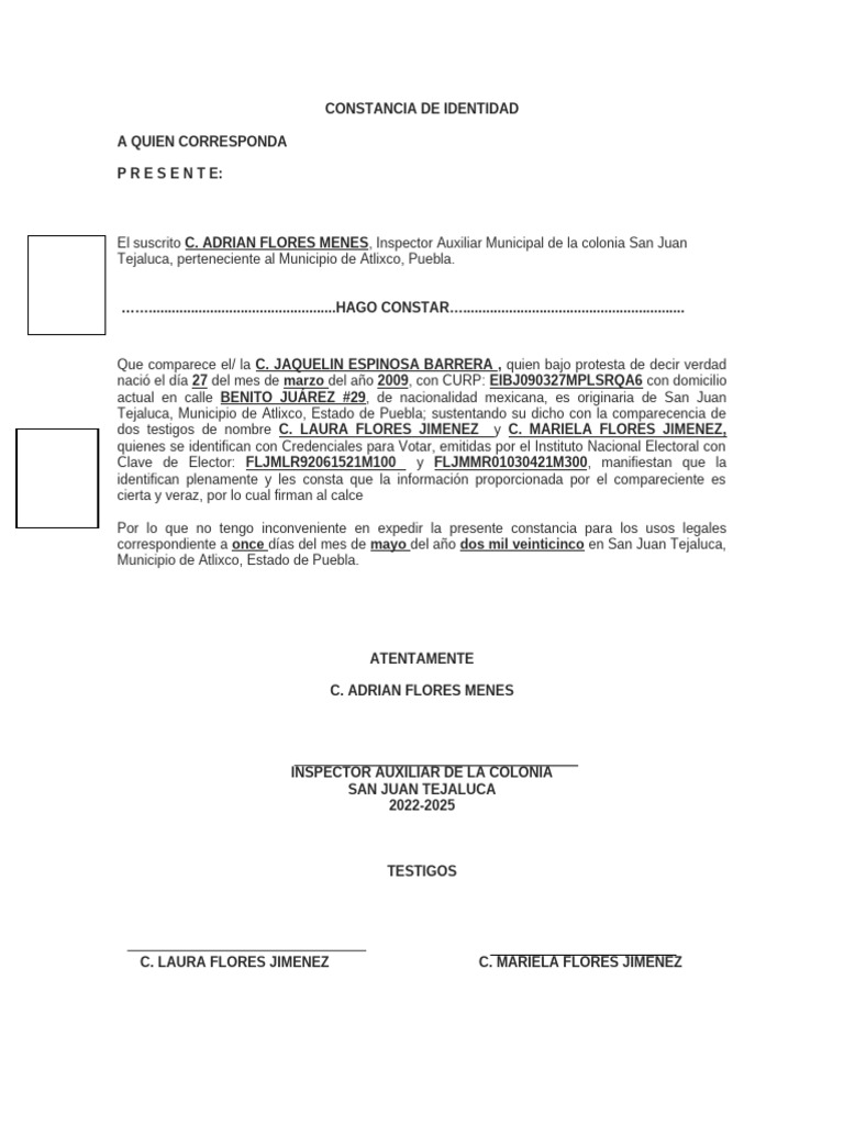 Constancia De Identidad En Atlixco Pdf 