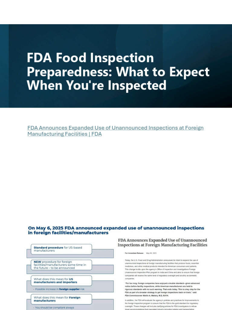 FDA Unannounced Inspection Prep | PDF