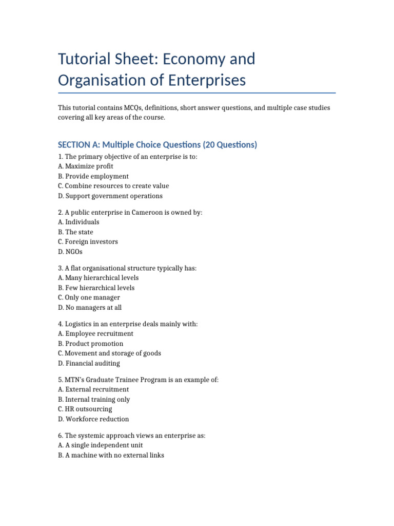 Enterprise Economy and Organization Guide | PDF | Corporate Social ...