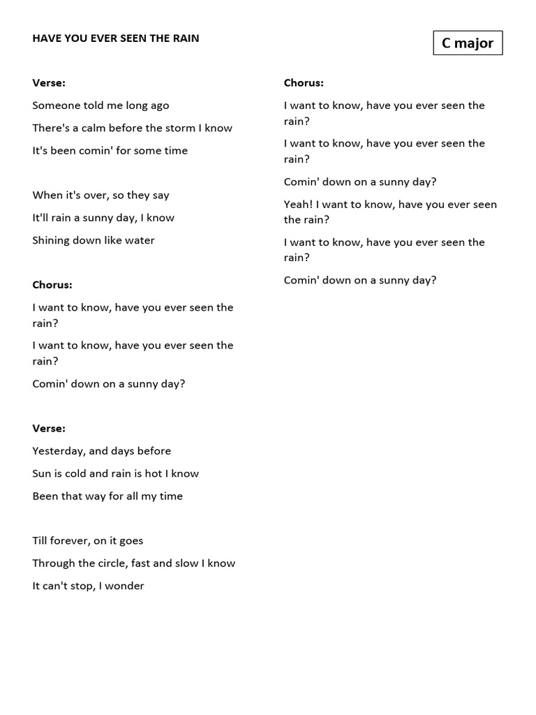"Have You Ever Seen the Rain Lyrics" PDF
