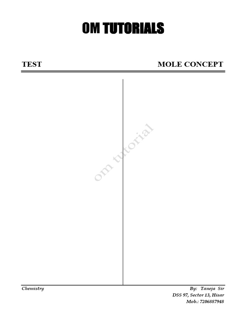 Mole Concept Chemistry Test Questions | PDF | Carbon Dioxide | Gases