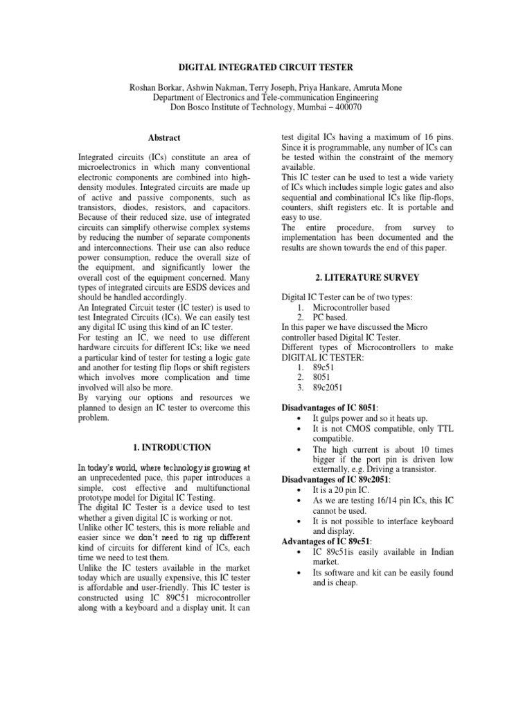 Digital IC Tester Design and Implementation | PDF | Integrated Circuit ...