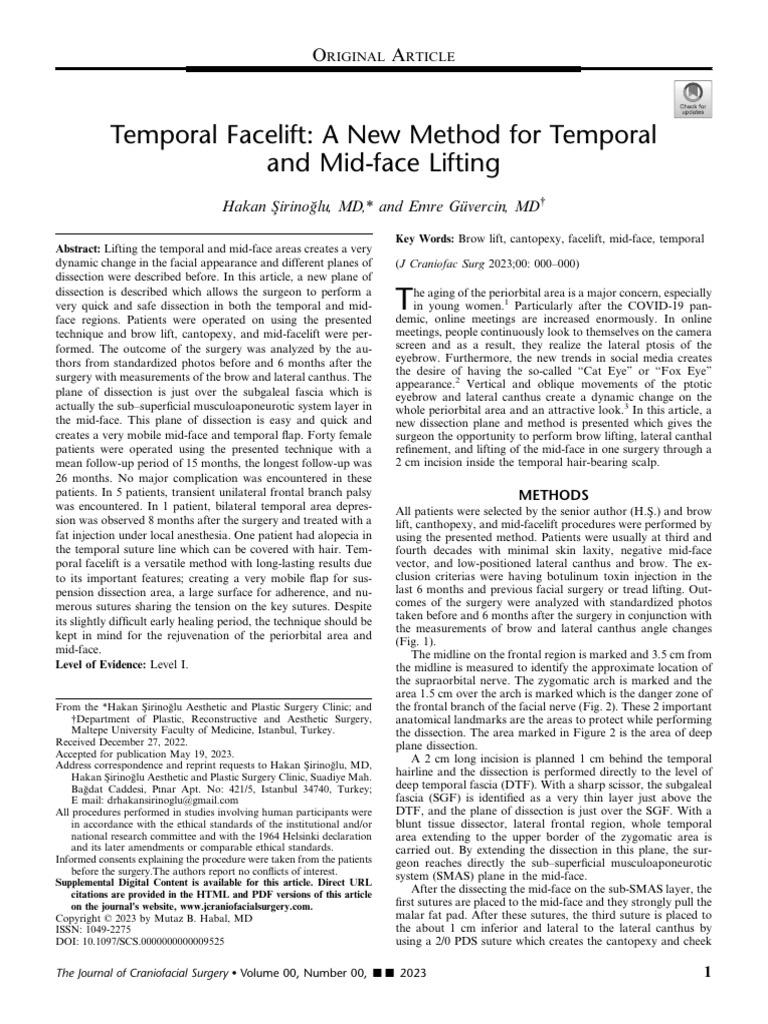 Temporal Facelift: A New Method for Temporal and Mid-face Lifting | PDF ...