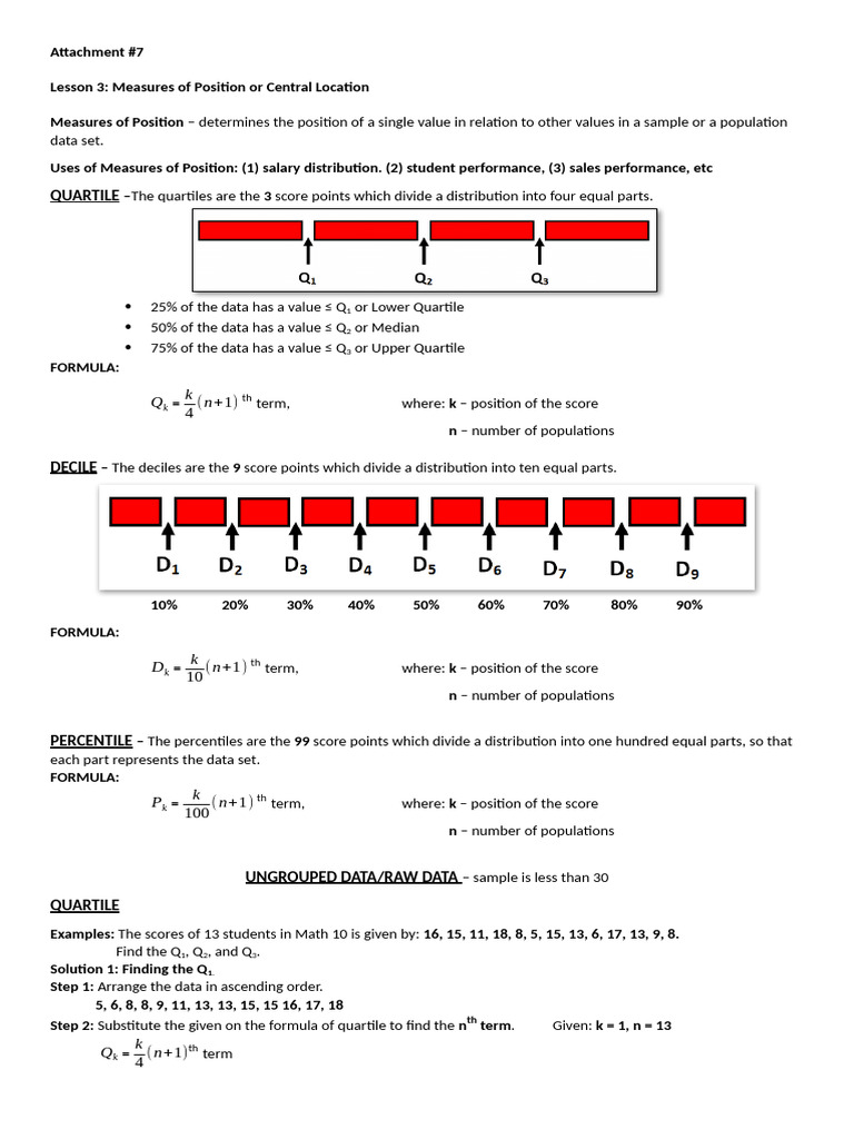7 Measures of Position or Central Location (1) | PDF | Quartile ...