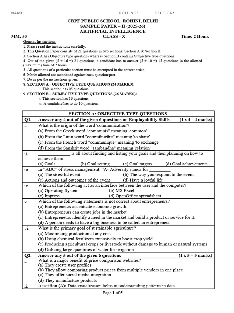 Class X AI Sample Paper 2025-26 | PDF | Machine Learning | Accuracy And ...
