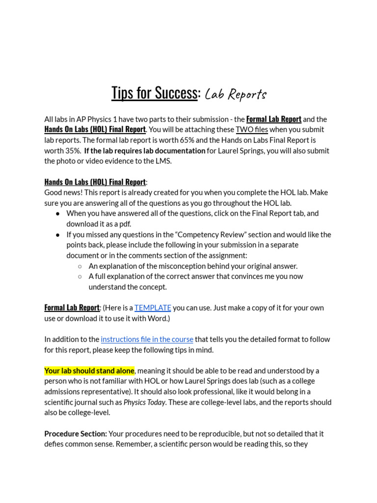 Lab Report Success Tips for AP Physics | PDF | Observational Error | Data