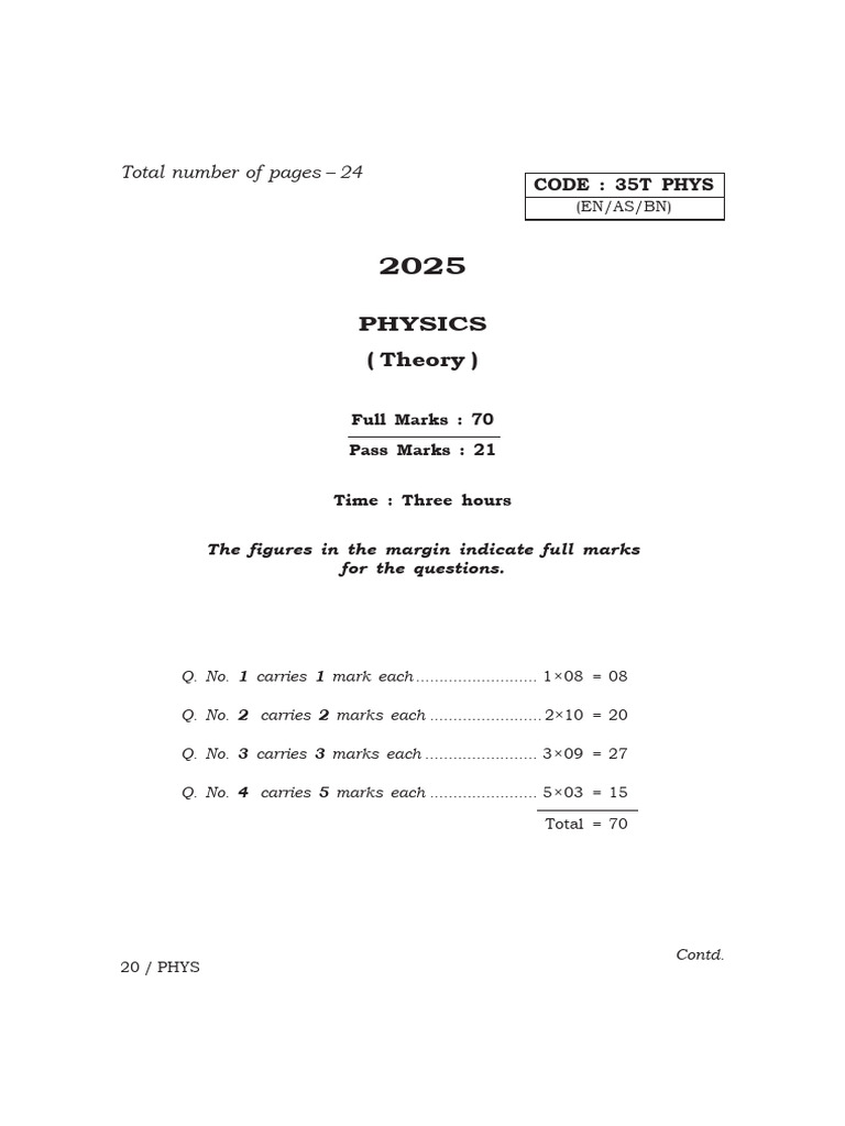Physics Exam Paper Format and Marks Distribution | PDF | Atomic Nucleus ...