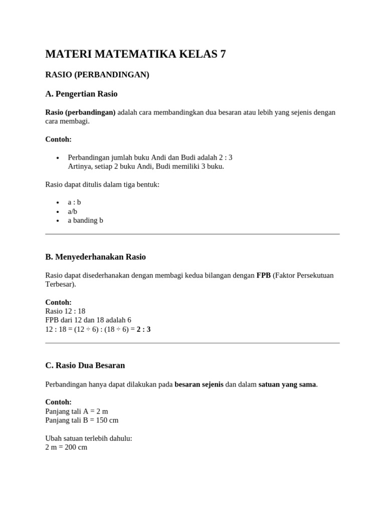 Pengertian dan Contoh Rasio Matematika | PDF