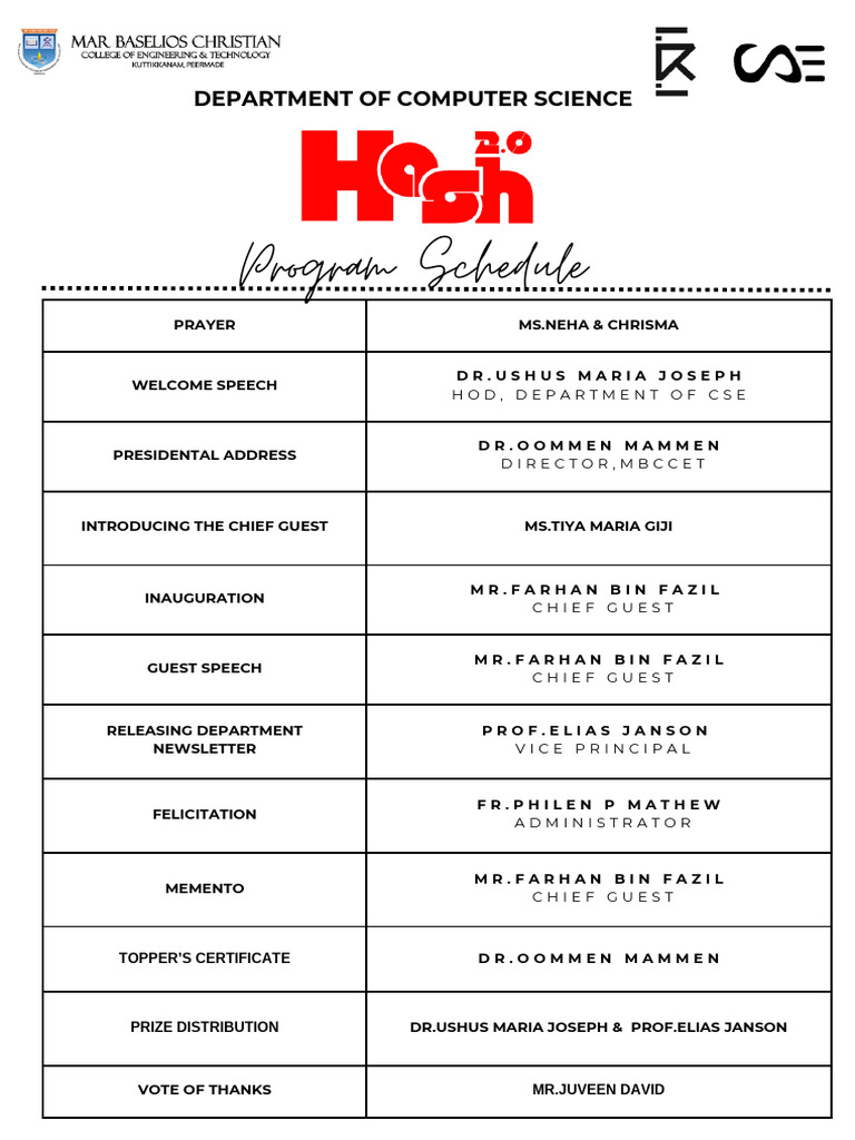 Computer Science Department Event Schedule | PDF