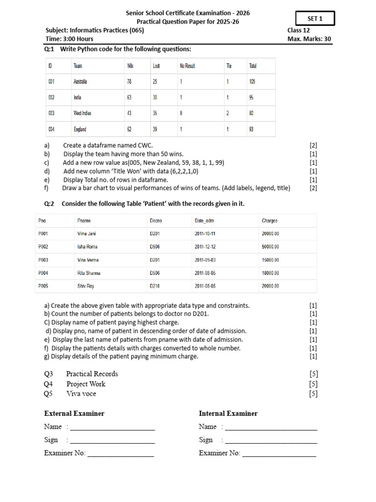 2026 Informatics Practices Exam Paper | PDF