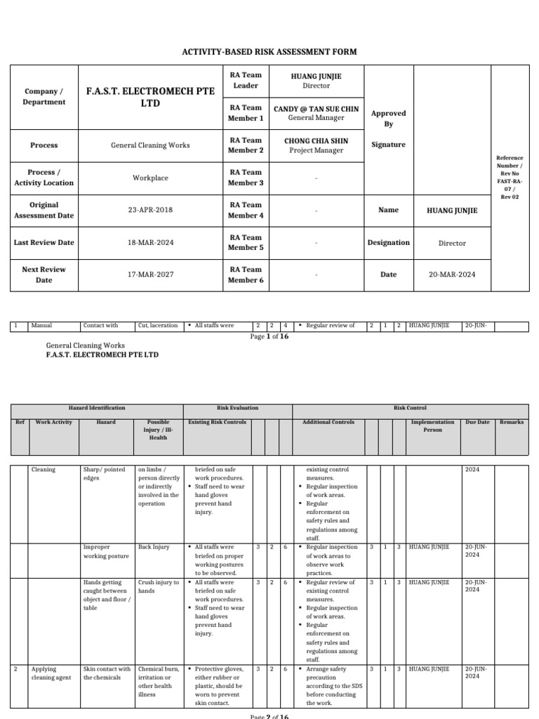 Activity-Based Risk Assessment Form | PDF | Safety | Occupational ...