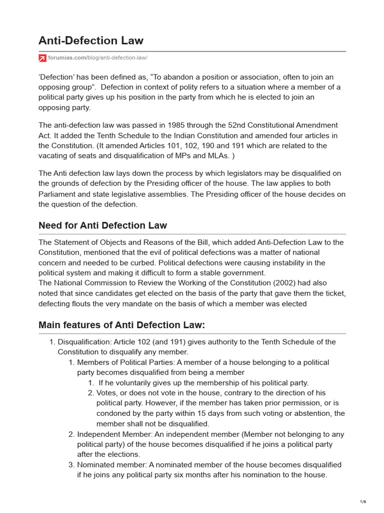 Anti defection law | PDF | Governance | Political Law