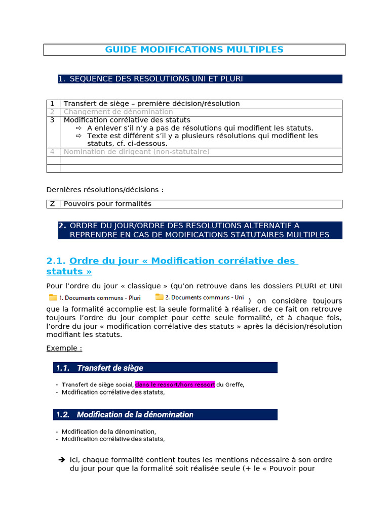 Guide des Modifications Statutaires | PDF
