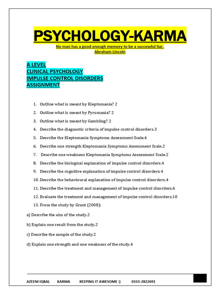 Impulse Control Disorders Assignment | PDF