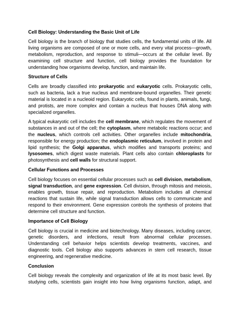 Cell Biology Understanding the Basic Unit of Life | PDF | Cell (Biology ...