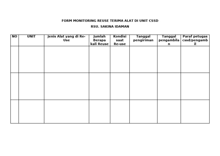 Form Monitoring Reuse Alat CSSD RSU Sakina | PDF