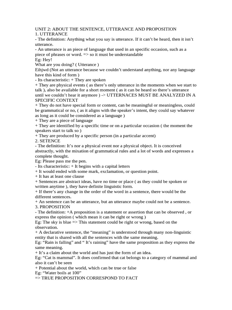 UNIT 2 | PDF | Proposition | Sentence (Linguistics)