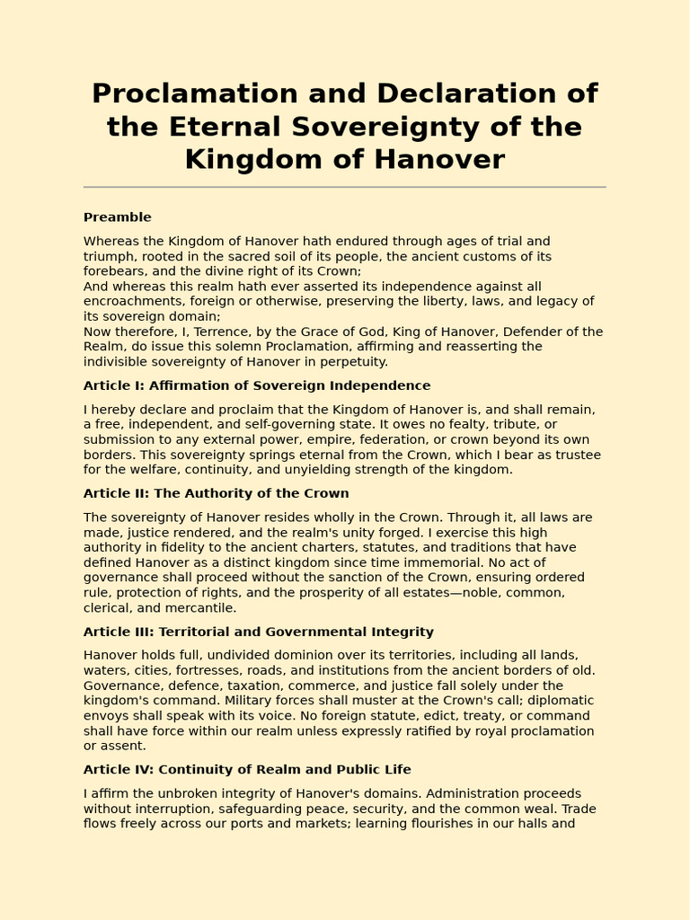 Hanover's Eternal Sovereignty Proclaimed | PDF | Sovereignty | The Crown