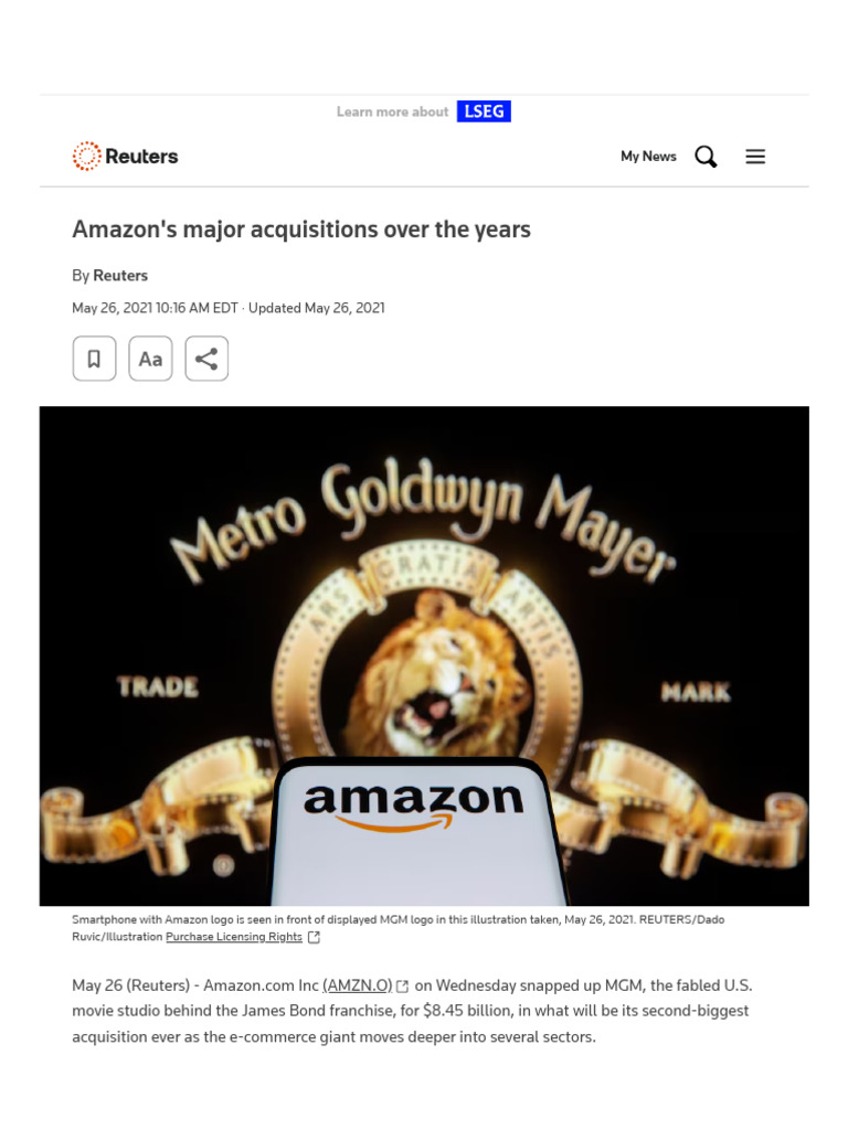 Amazon's Major Acquisitions Over the Years _ Reuters | PDF | Companies