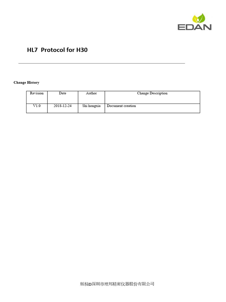 HL7 Protocol Overview for H30 System | PDF | Ascii | Computing
