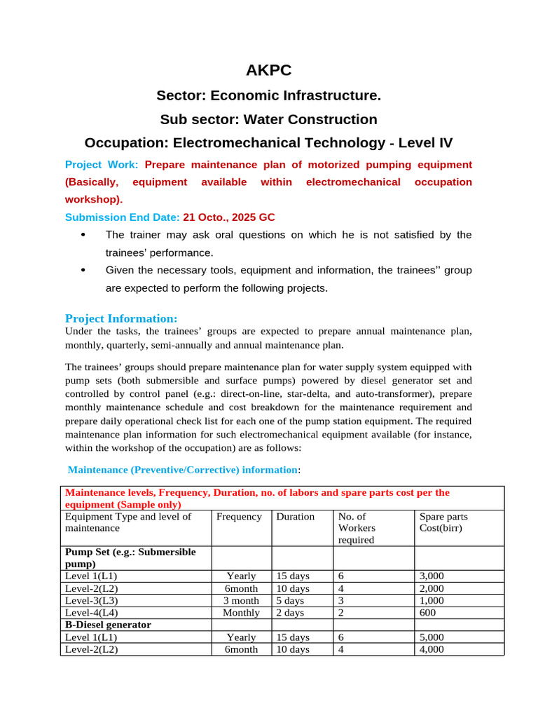 Electromechanical Pump Maintenance Plan | PDF | Electric Power ...