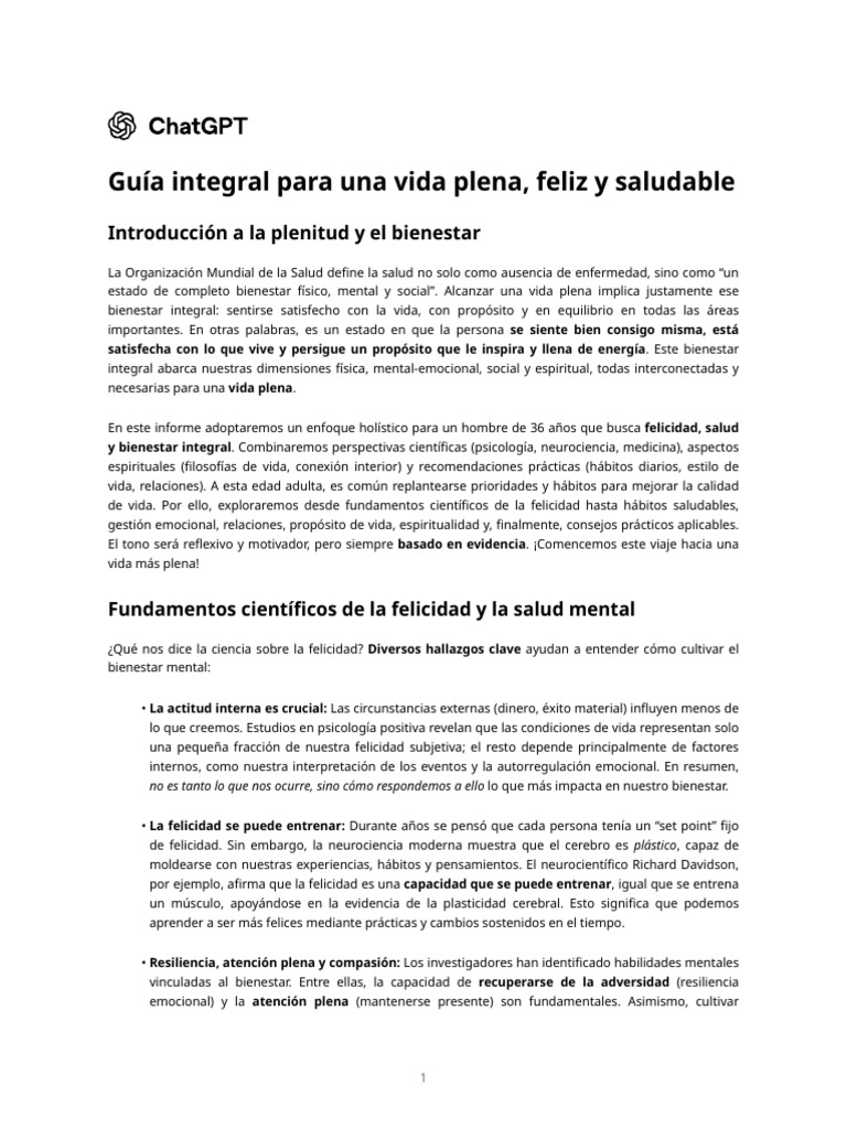 Vida Plena: Guía de Bienestar Integral | PDF | Las emociones | Felicidad