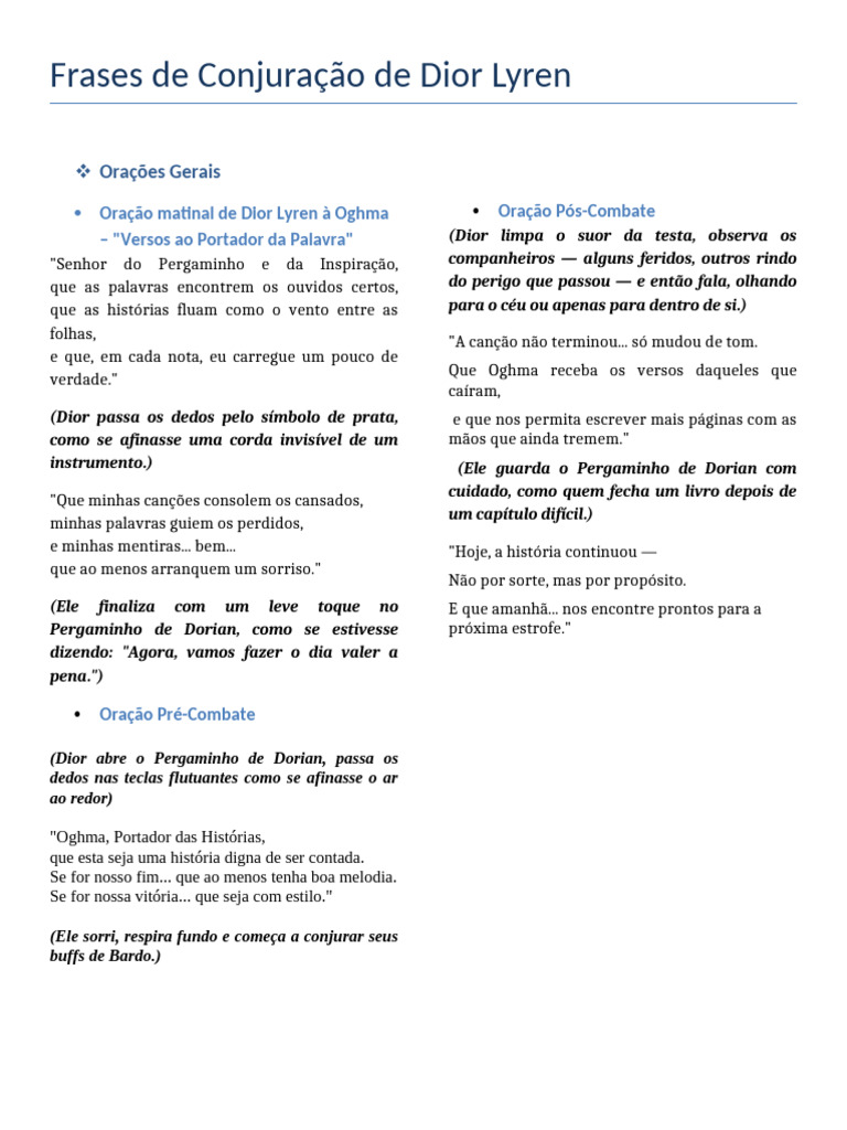 Frases de Conjuração de Dior Lyren | PDF | Oração