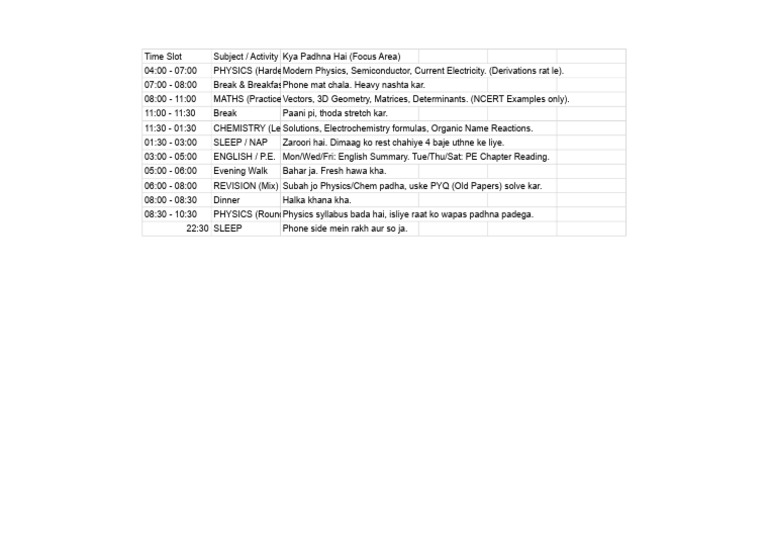 Daily Study Schedule for Science Students | PDF