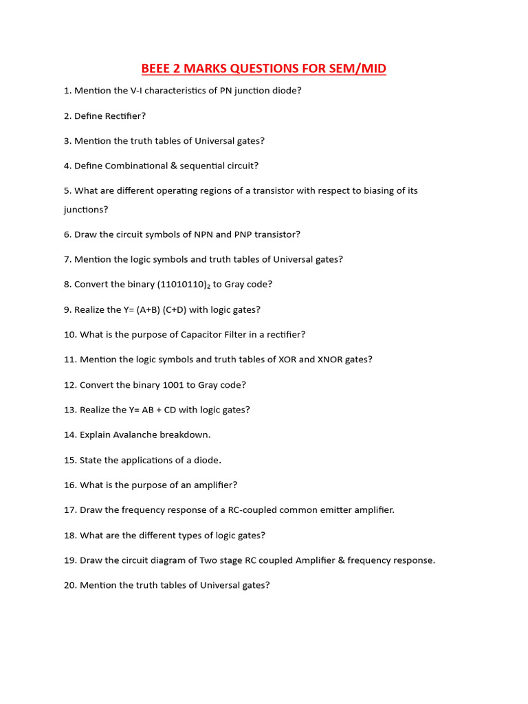 Beee 2 Marks Questions | PDF