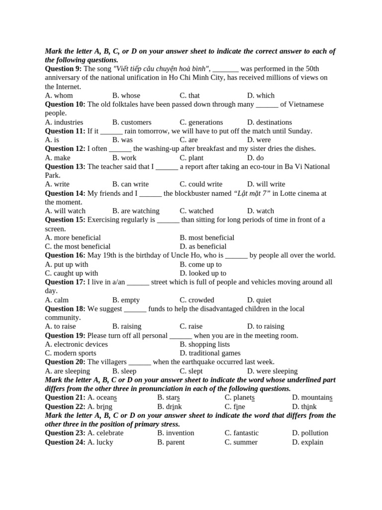English Language Practice Questions | PDF