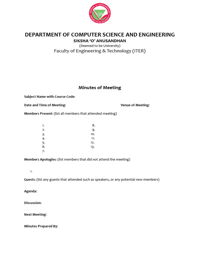 Computer Science Meeting Minutes Template | PDF