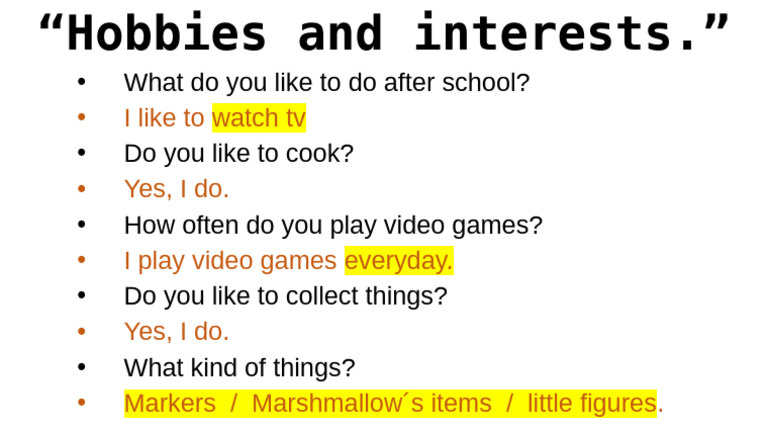 Hobbies: TV, Cooking, Gaming, Collecting | PDF