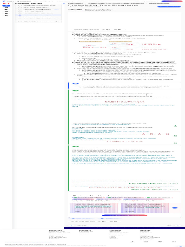 Probability Tree Diagrams Cambridge (CIE) IGCSE Maths Revision Notes ...
