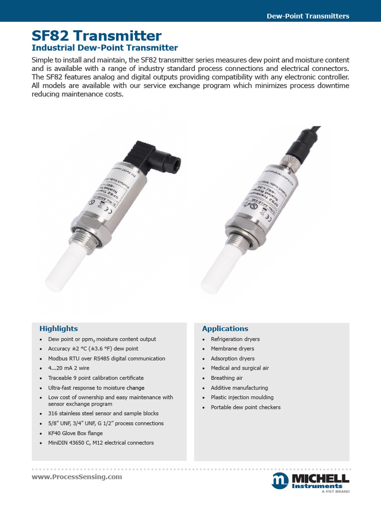 SF82 Industrial Dew-Point Transmitter | PDF | Calibration | Electrical ...