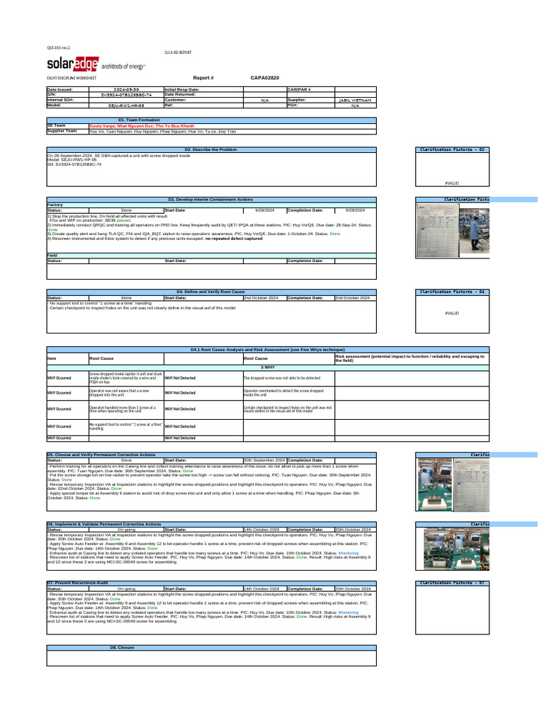 8D CAPA Report for SEJU-RW1-HP-95 | PDF | Systems Thinking | Quality