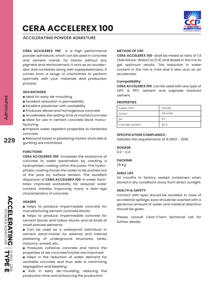 CERA ACCELEREX 100: Fast-Setting Admixture | PDF | Concrete | Mortar ...